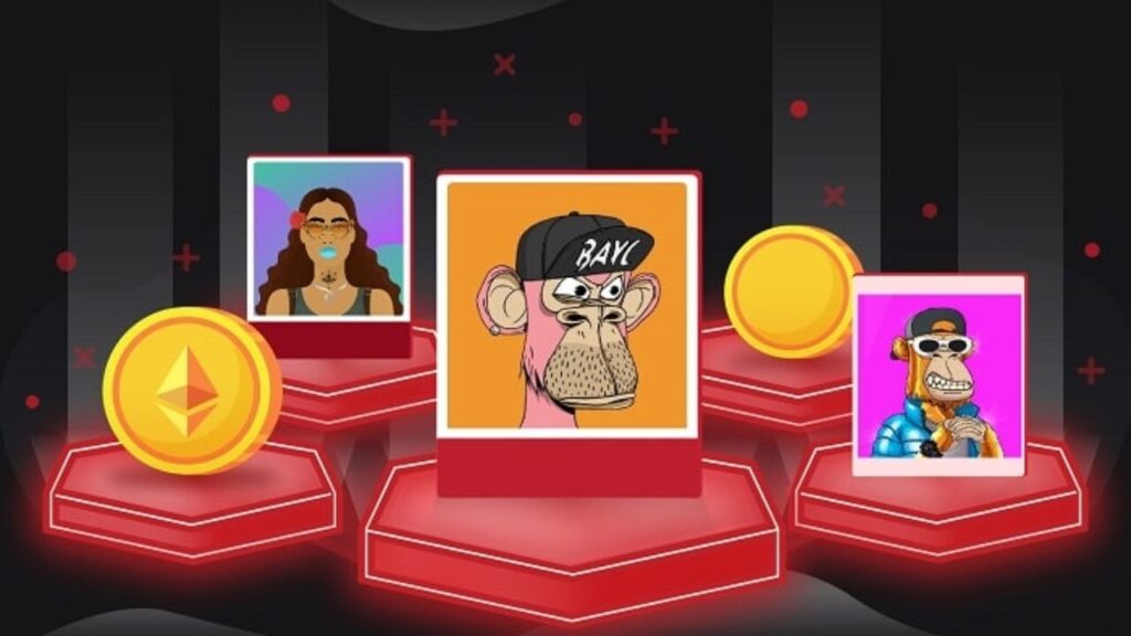 Illustration showing how to flip NFTs by buying and selling digital assets on a marketplace for profit