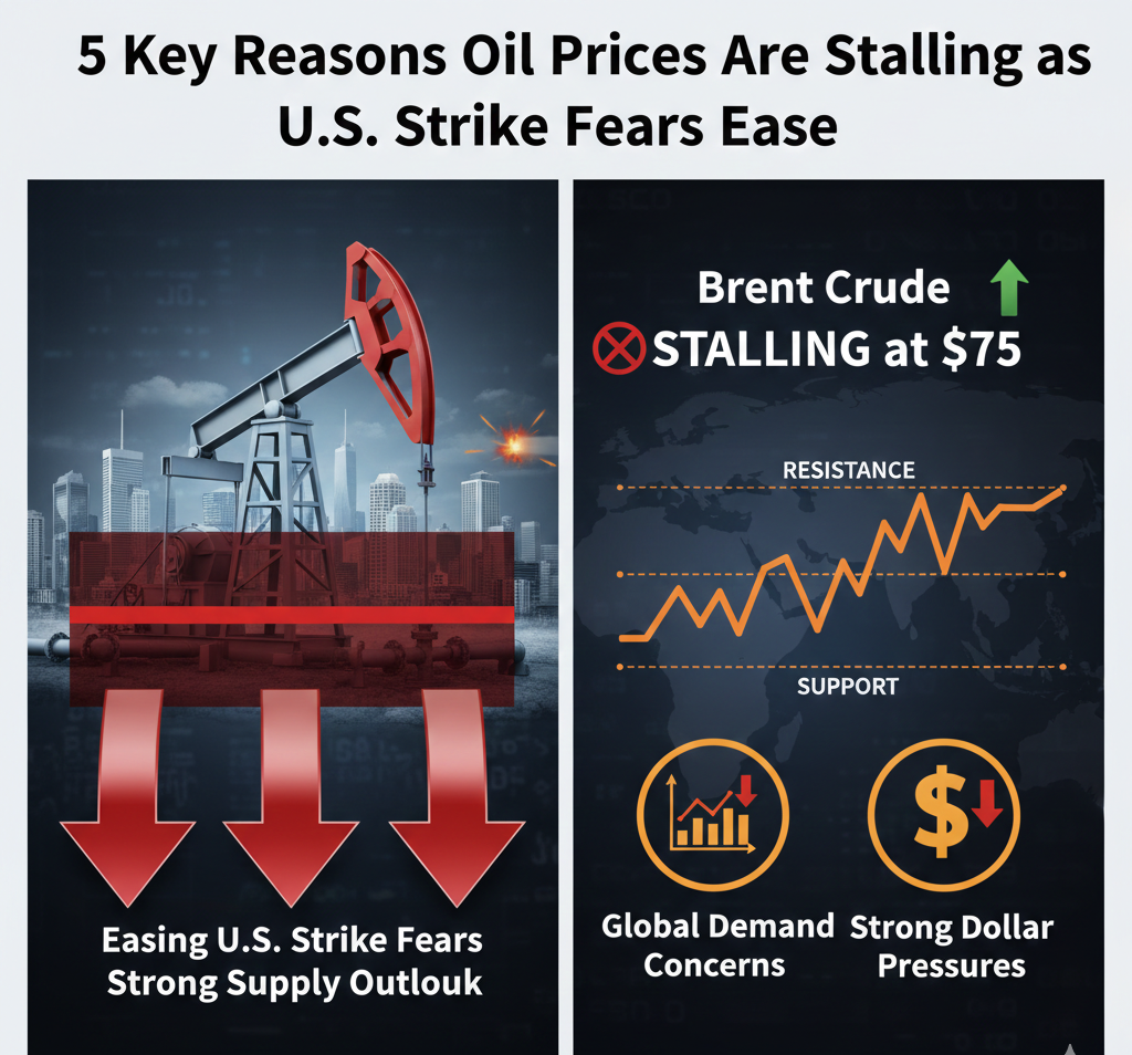 oil prices stalling as Brent and WTI crude trade sideways amid easing U.S. strike fears