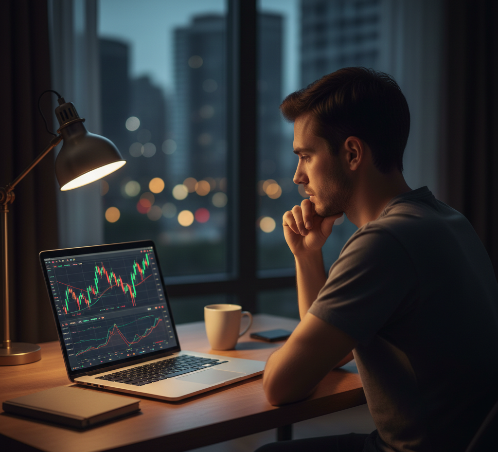 Investor analyzing cryptocurrency market trends in 2026