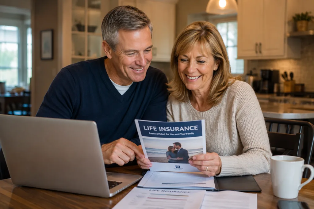 American couple over 50 reviewing no exam life insurance options in 2026