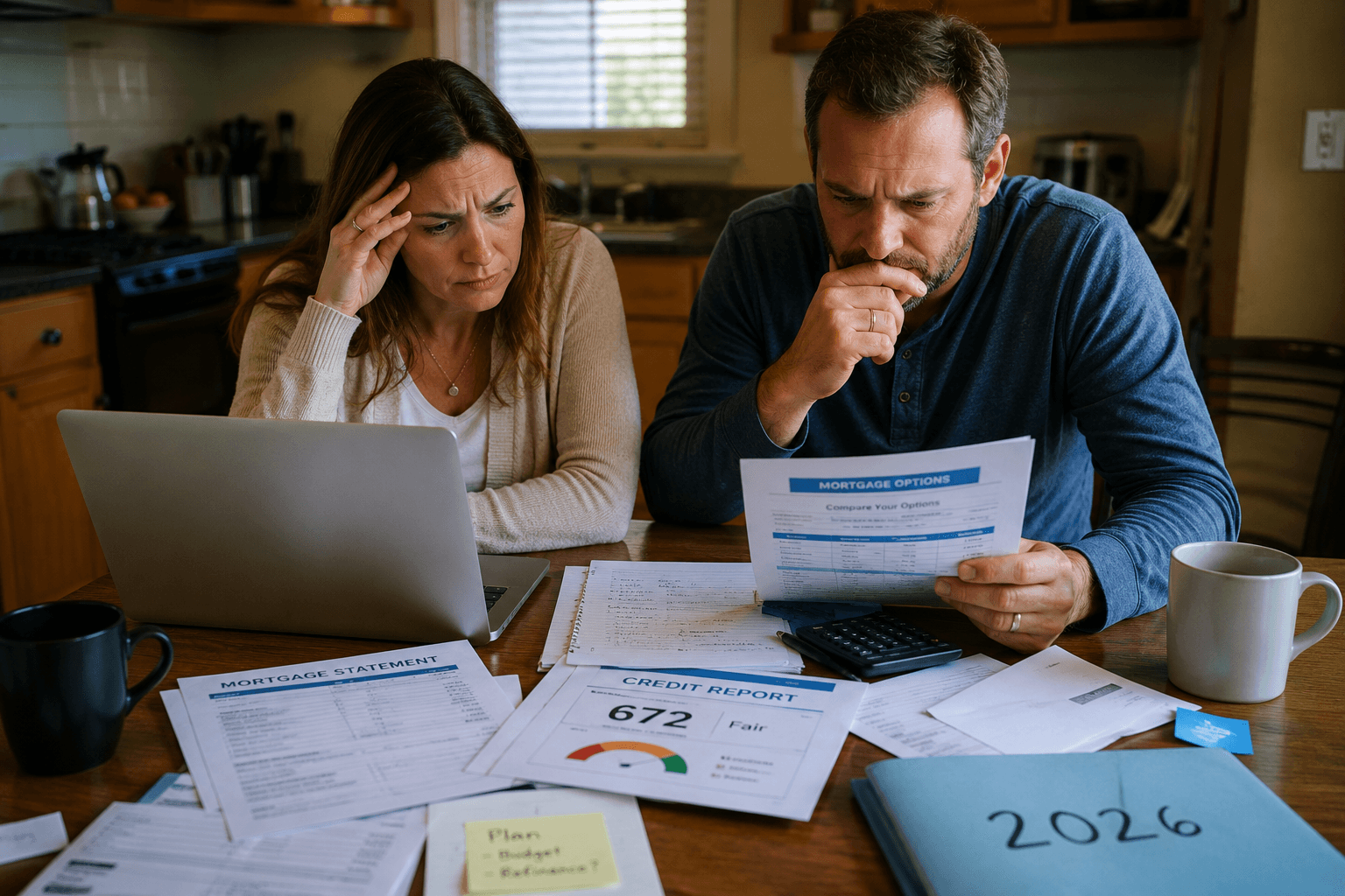 Couple reviewing mortgage options with bad credit in 2026