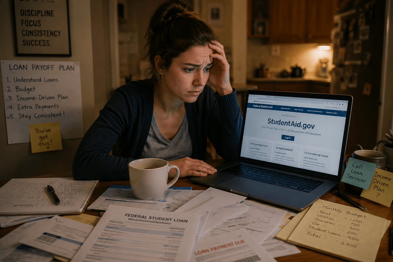 Young American woman reviewing new student loan repayment options on laptop in 2026